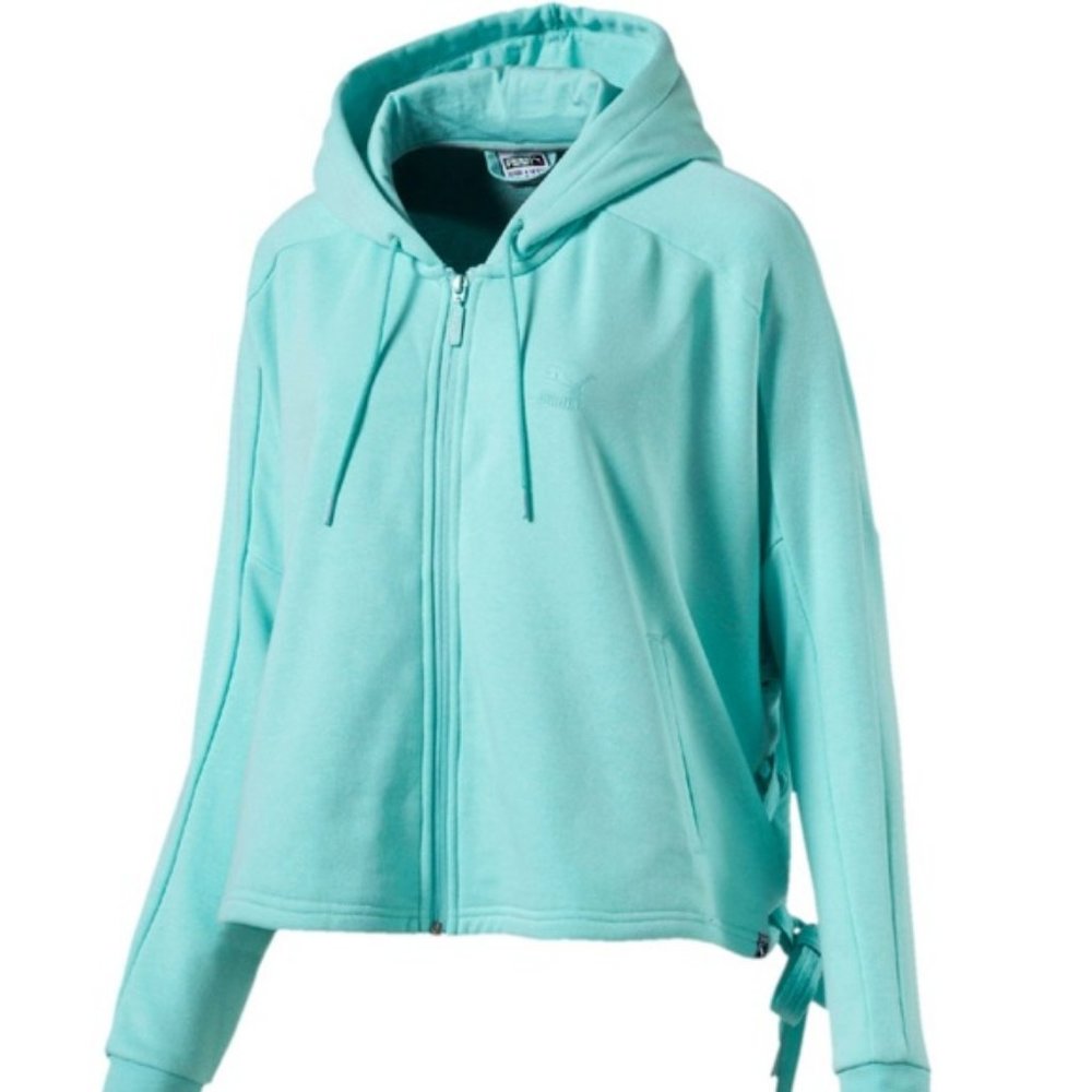 OVERSIZED PUMA lace up corset hoodie  turquoise  Heart T7  jacket S L